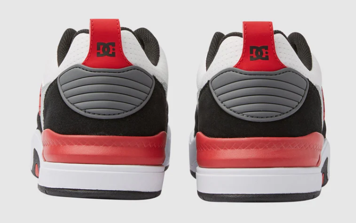 DC Shoes Ascend Men's Skate Shoes in black, grey and white colourway showing a pair from the rear view