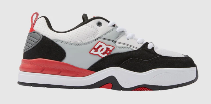 DC Shoes Ascend Men's Skate Shoes in black, grey and white colourway showing the right shoe from the side