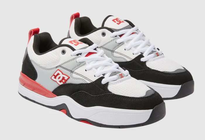 DC Shoes Ascend Men's Skate Shoes in black, grey and white colourway showing a pair from the side