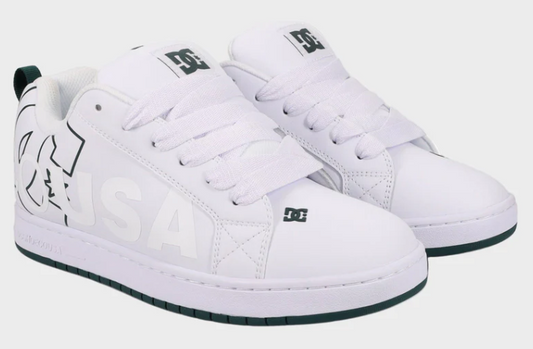 DC Shoes Court Graffik Men's Skate Shoes in white showing a pair from the side