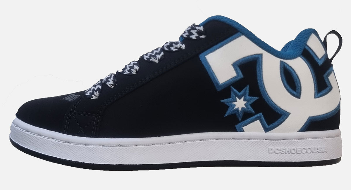 DC Shoes Womens Court Graffik Shoes in black, white, blue