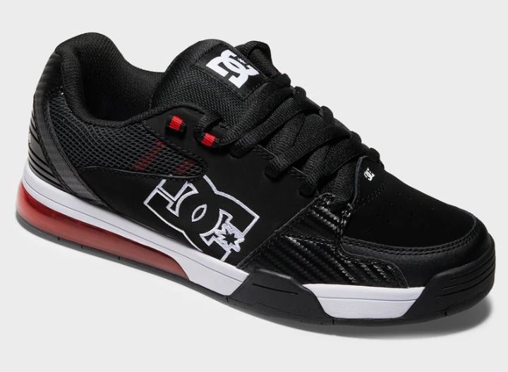 DC Shoes Versatile Skate Shoes in black with white and red detailing