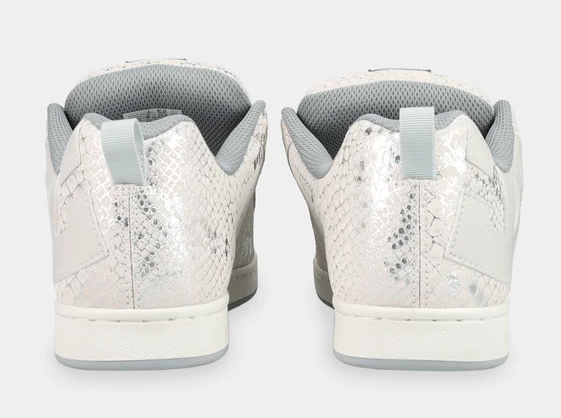 DC Shoes Women's Court Graffik Shoes in lily white, grey and silver from the rear