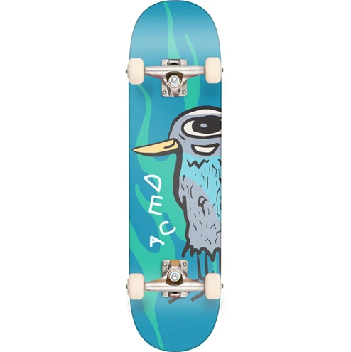 Deca Farm Bird 8.0" Skateboard Complete in light blue showing the bottom of the board