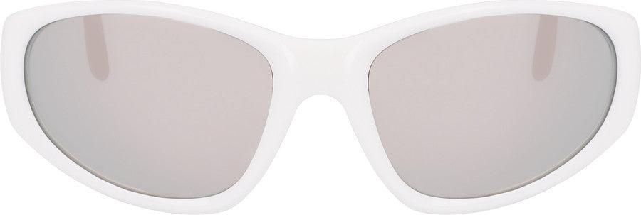 Pair of Dragon The Box 2.0 White frames with Silver Ion Polarised Luma Lens Sunglasses from front