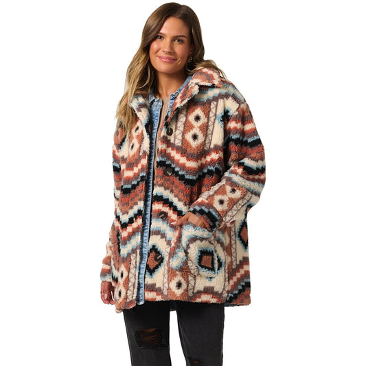 O'Neill Huxlee Printed High Pile Women's Jacket in multi colour on model from front