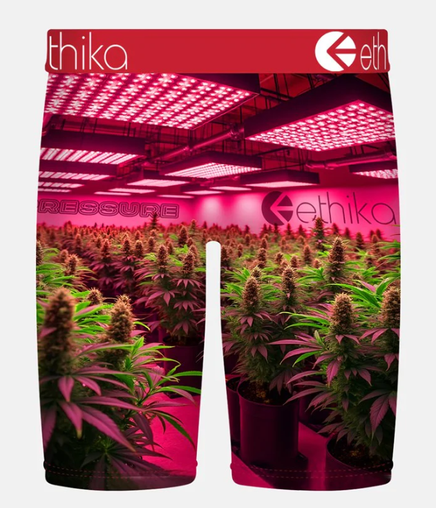Ethika Big Motion Staple Mens Boxers in pink with marijuana plants from rear