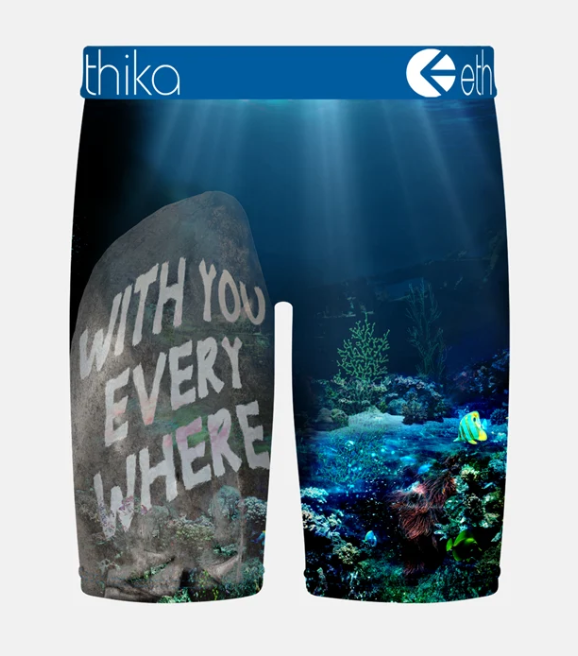 Ethika Bomber The Chase Staple Boys Boxers in blue underwater scene from the back