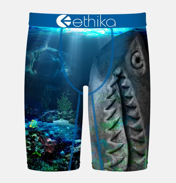 Ethika Bomber The Chase Staple Boys Boxers in blue underwater scene from the front