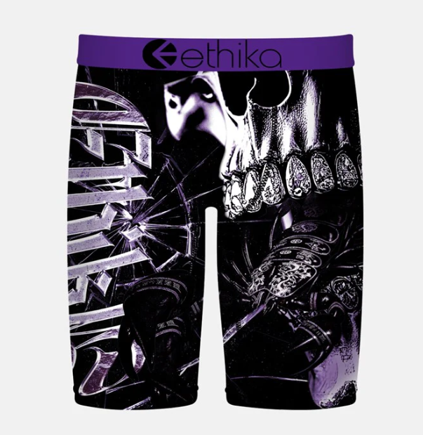 Ethika Best Of Me Boys Staple Boxers in black, purple and crhome from the rear