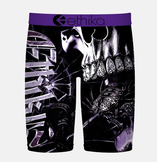 Ethika Best Of Me Boys Staple Boxers in black, purple and crhome from the rear