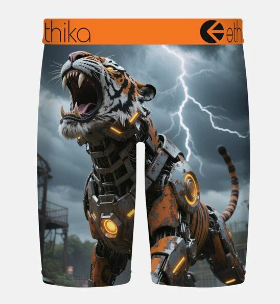 Ethika Boys Cyberfang Staple Boxers
 with robot tiger on rear