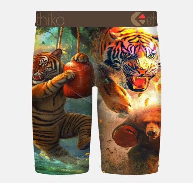Ethika Boys Who Wins Staple Underwear in multicolour with tiger and bear in boxing gloves from rear