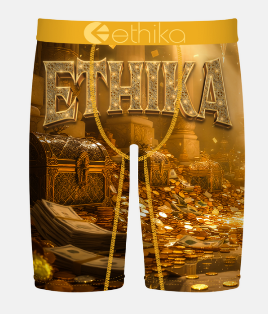 Ethika Cursed Fortune Staple Boys Boxers in gold colour from front