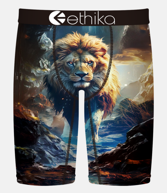Ethika Lion Hearted Staple Mens Boxers
 in multi colour with large lion on the front
