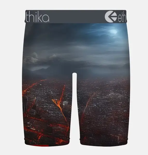 Ethika Boys Bomber Molten Metropolis Staple Boxers with city scape on fire from rear