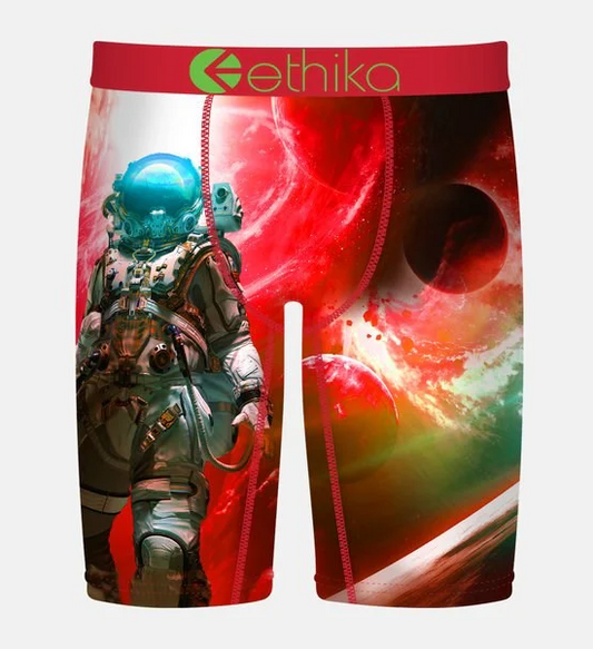Ethika Red Planet Staple Boys Boxers from front with astronaut and space scene