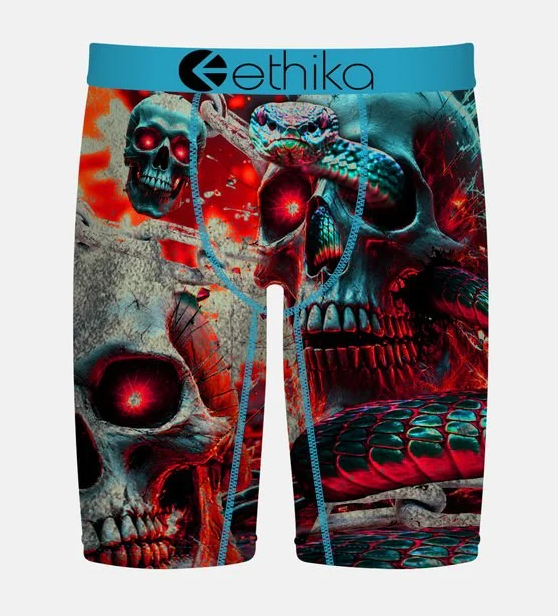 Ethika Snake Out Staple Boys Boxers with skulls and snakes from front