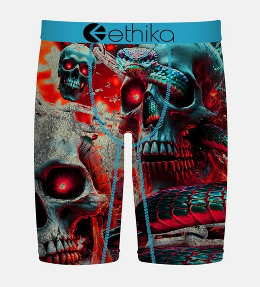 Ethika Snake Out Staple Boys Boxers with skulls and snakes from front