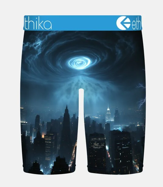 Ethika Too Late Staple Boys Boxers in blue and black with ufo from rear