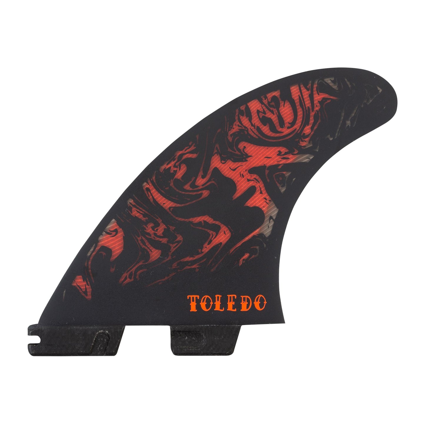 FCS II FT FILIPE TOLEDO PC LARGE TRI FIN SET in black and red showing rear fin