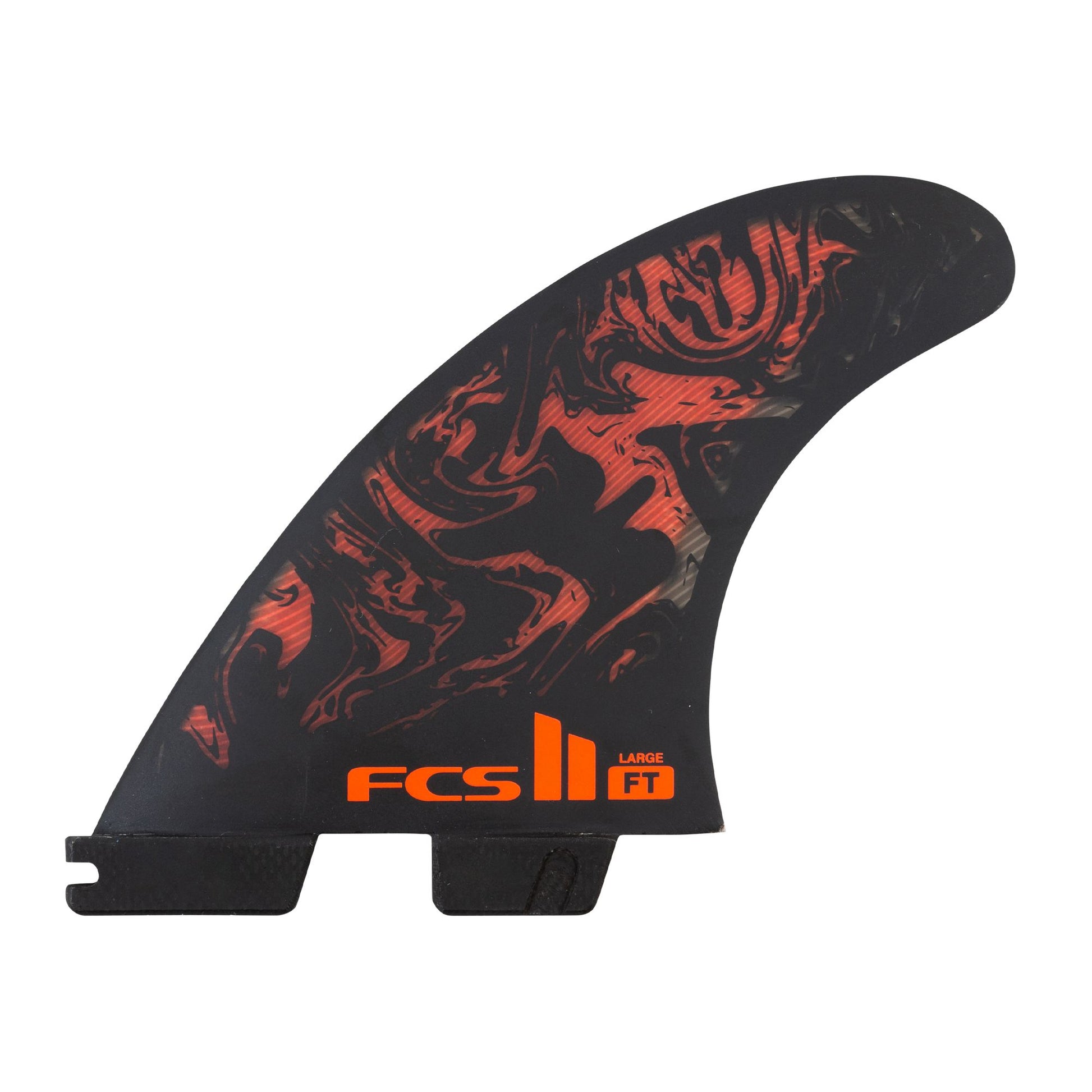 FCS II FT FILIPE TOLEDO PC LARGE TRI FIN SET in black and red showing front fin
