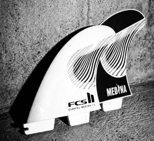 FCS II Gabriel Medina PC Tri Fin Set  showing left and rear fins