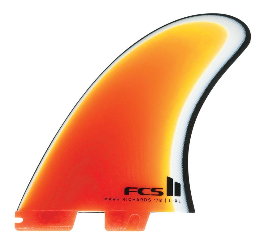 FCS II MR '78 PG Twin Fin Set in dark sunset colourway from outside