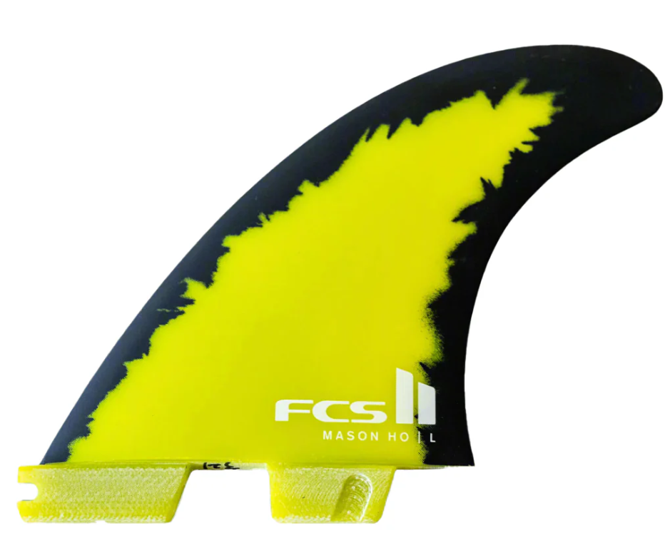 FCS II MH Mason Ho PC Aircore Surfboard Fins in yellow and black from outside