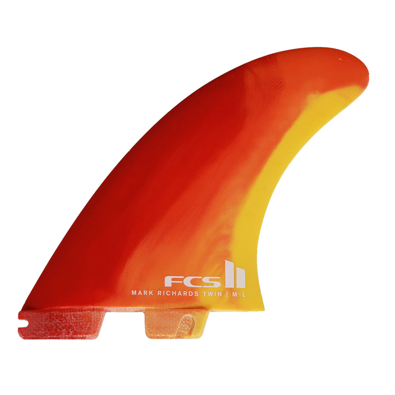 FCS II MR Twin + 1 Performance Core M/L Fin Set in sunset swirl colourway