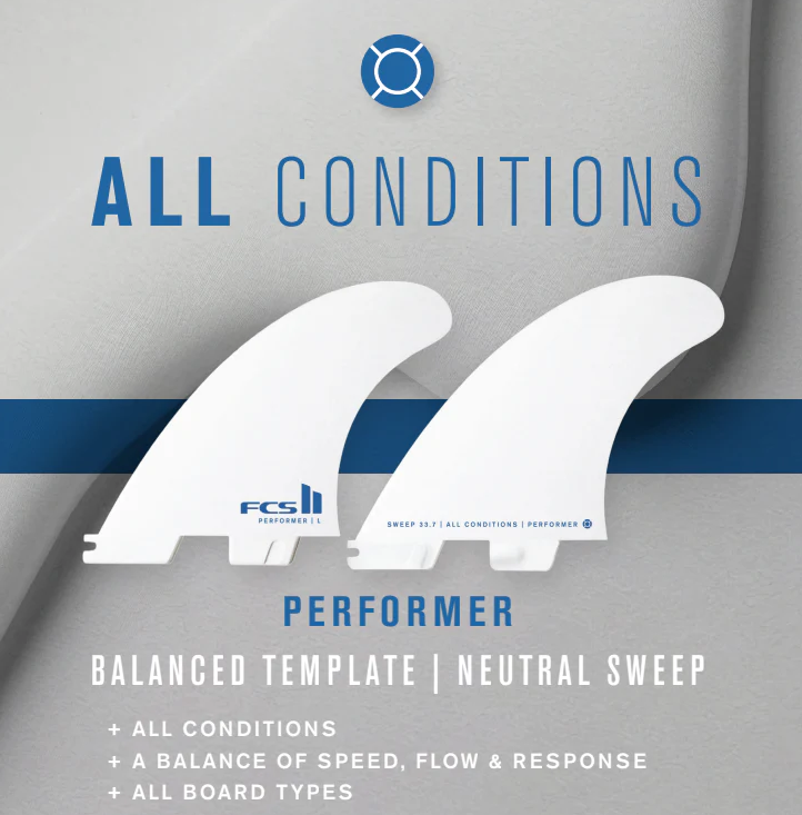 FCS II Performer PC Surfboard Tri Fin Set - Large white edition info sheet
