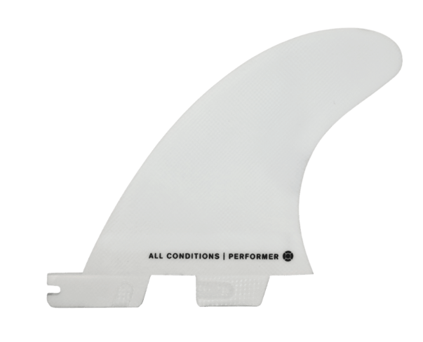 FCS II Performer PG Quad Rear Surfboard Fins in white showing one fin from the inside