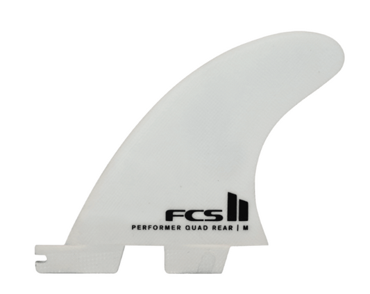 FCS II Performer PG Quad Rear Surfboard Fins in white showing one fin from the outside