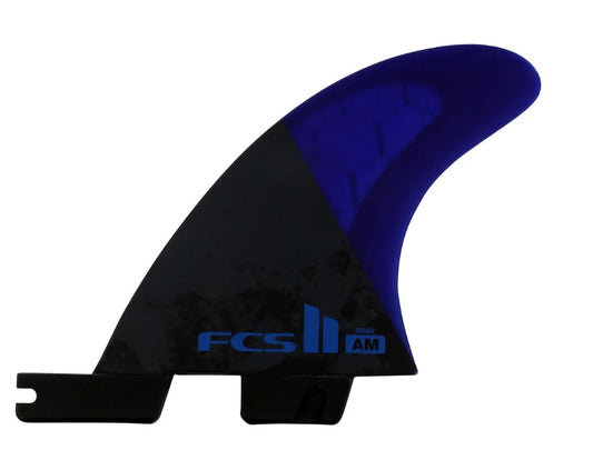 FCS II AM PC Medium Quad Rear Surfboard Fins in black and cobalt