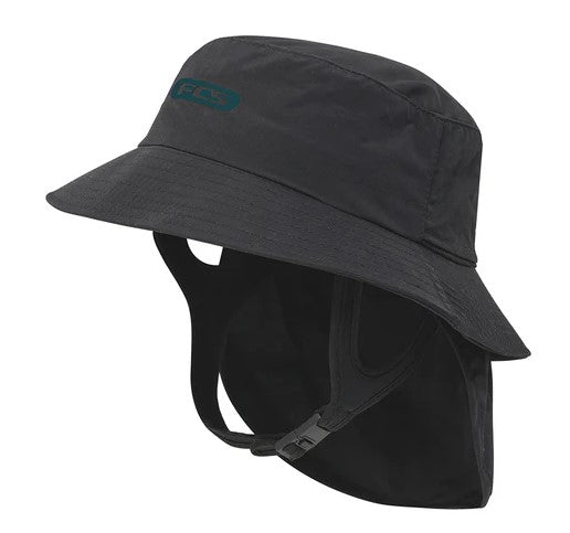 FCS Essential Surf Bucket Hat in black with teal print