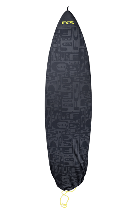 FCS 6'3 Stretch Sock Fish Surfboard Cover in black and yellow colourway