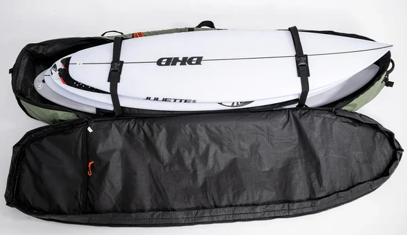 FCS Go-Lite 6'3 Travel 3 Shortboard/Fish Triple Boardbag in apline colourway showing the inside stacked with boards