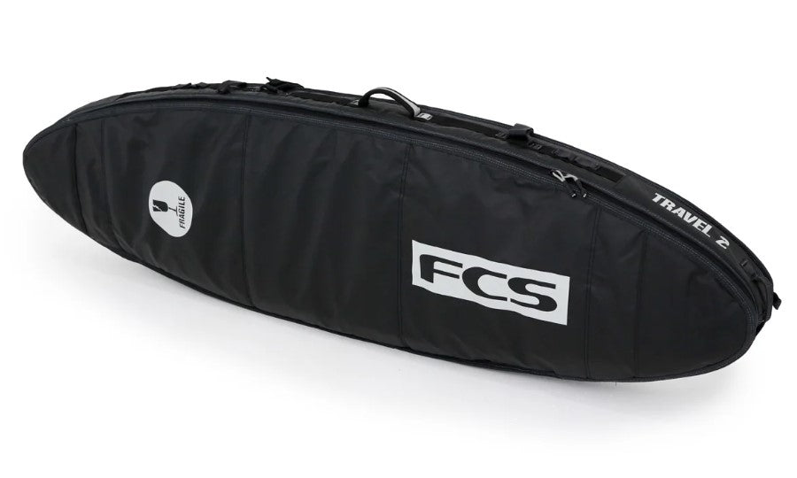 FCS Travel 2 6'3 All Purpose Double Boardbag in black with grey showing top of bag