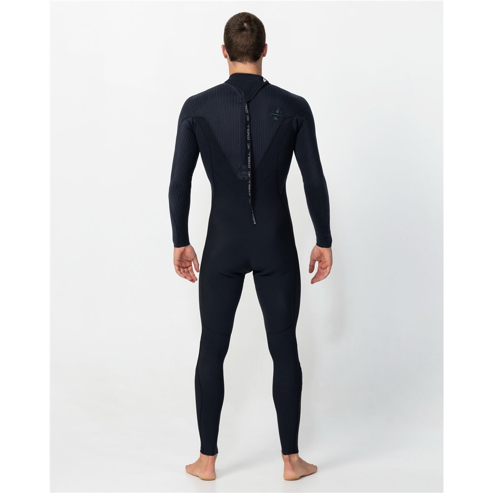 O'Neill Hyperfreak 4/3+mm Back Zip Wetsuit in black black colourway on model from rear