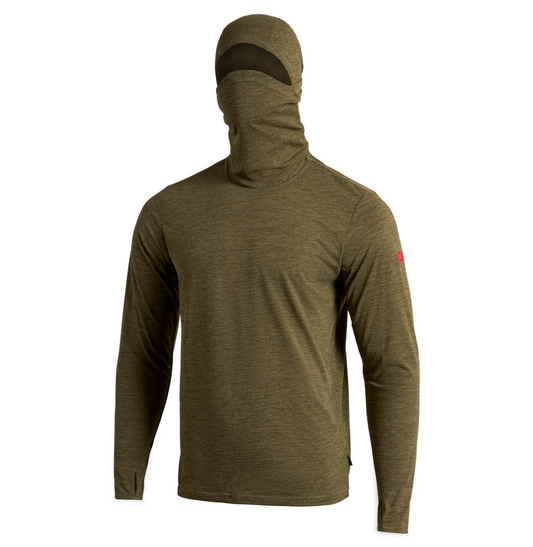 Florence Marine X Airtex Balaclava Long Sleeve Hooded Shirt in burnt olive from front