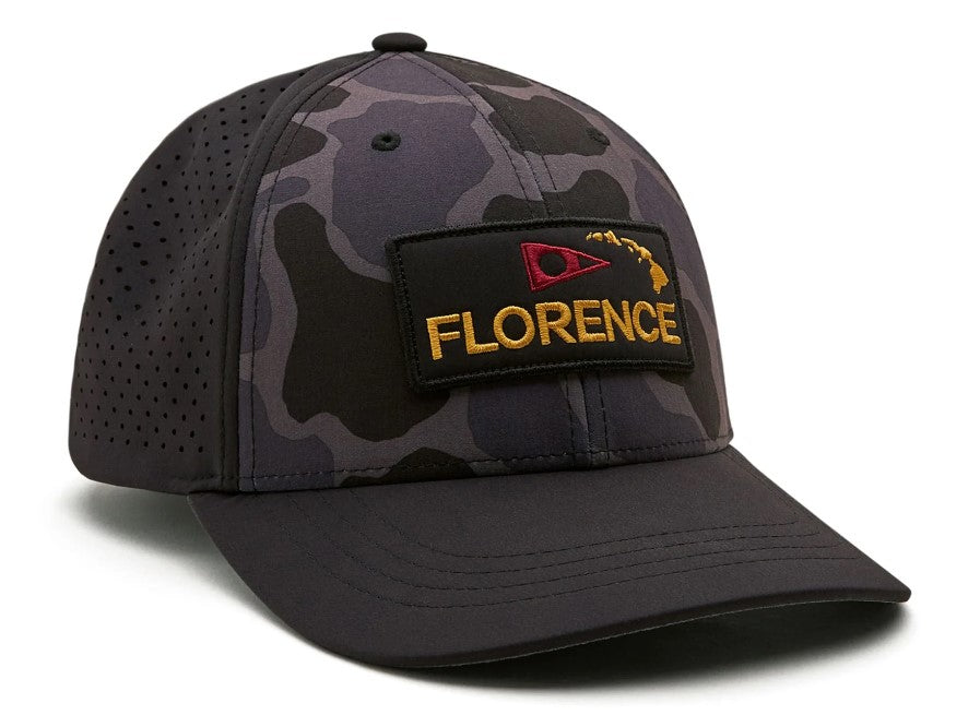 Florence Marine X Camo Airtex Trucker Cap in black camo colourway