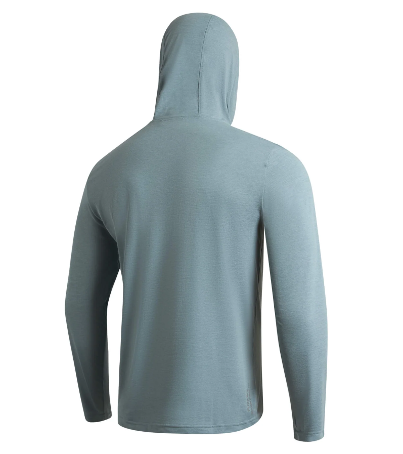 Florence Marine X Airtex Long Sleeve Hooded Shirt in heather light sea blue from the rear