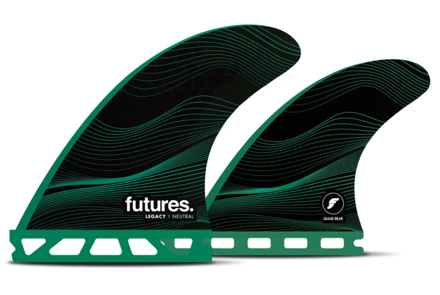 Futures Fins Legacy Honeycomb F6 Medium Quad Fin Set in black and green