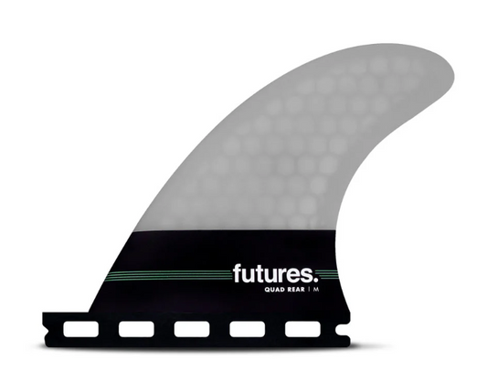 Futures Fins Honeycomb Neutral Quad Rear Fins in grey and black from outside view