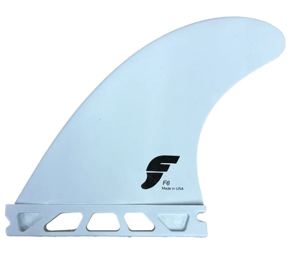 Futures Thermotech Tri Surfboard Fin Set in white showing f6 side fin