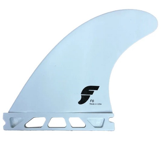 Futures Thermotech Tri Surfboard Fin Set in white showing f6 side fin