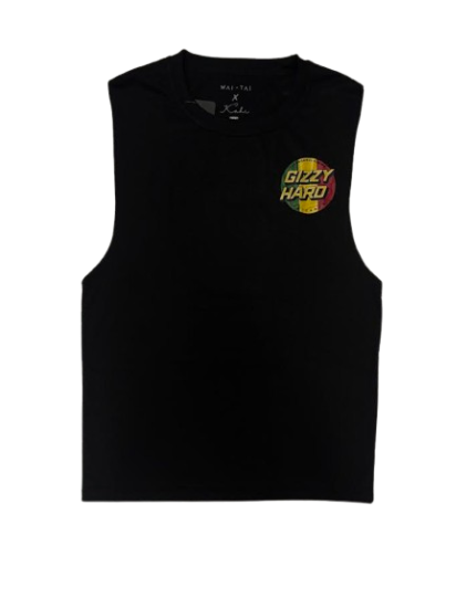 Gizzy Hard Giant Rasta Spots Muscle Tee in black with rasta logo from front