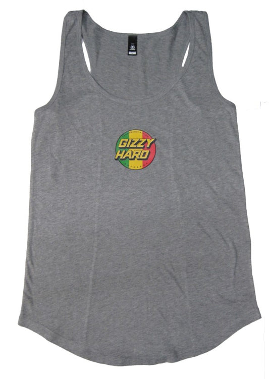GIZZY HARD WOMENS FRONT TRIBUTE TANK grey marble tank with rasta gizzy hard 