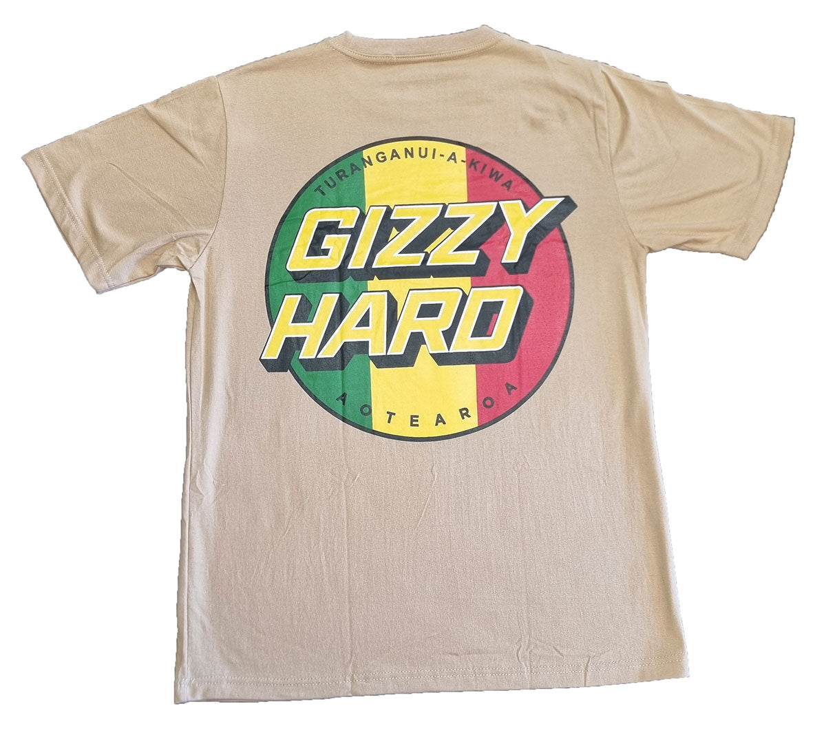 Gizzy Hard Giant Rasta Spots Tee in beige from the rear