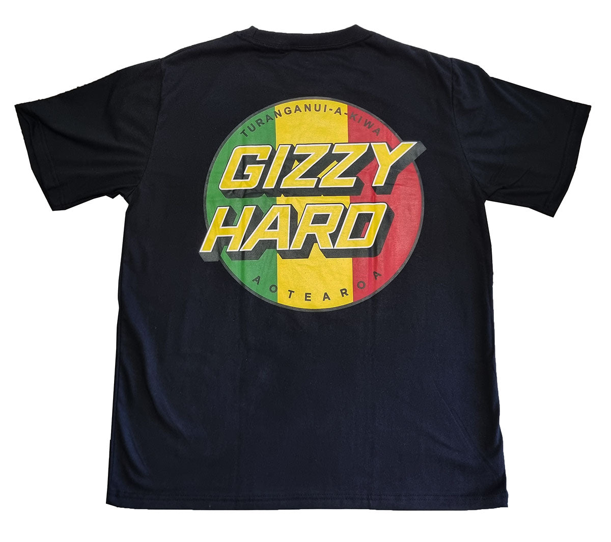 Gizzy Hard Giant Rasta Spots Tee in black from the rear